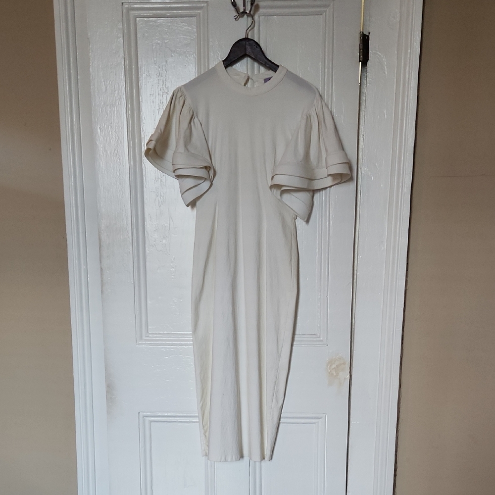 Chic Cream Midi Dress with Flutter Sleeves
